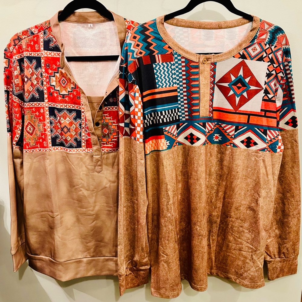 Southwest Print Long Sleeve Tops - Size Large - Set of 2 NWOT - No brand